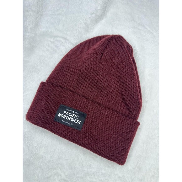 Yupoong Other - Yupoong Hat Beanie Mens One Size Red Knit Cuffed Pacific Northwest Patch Winter